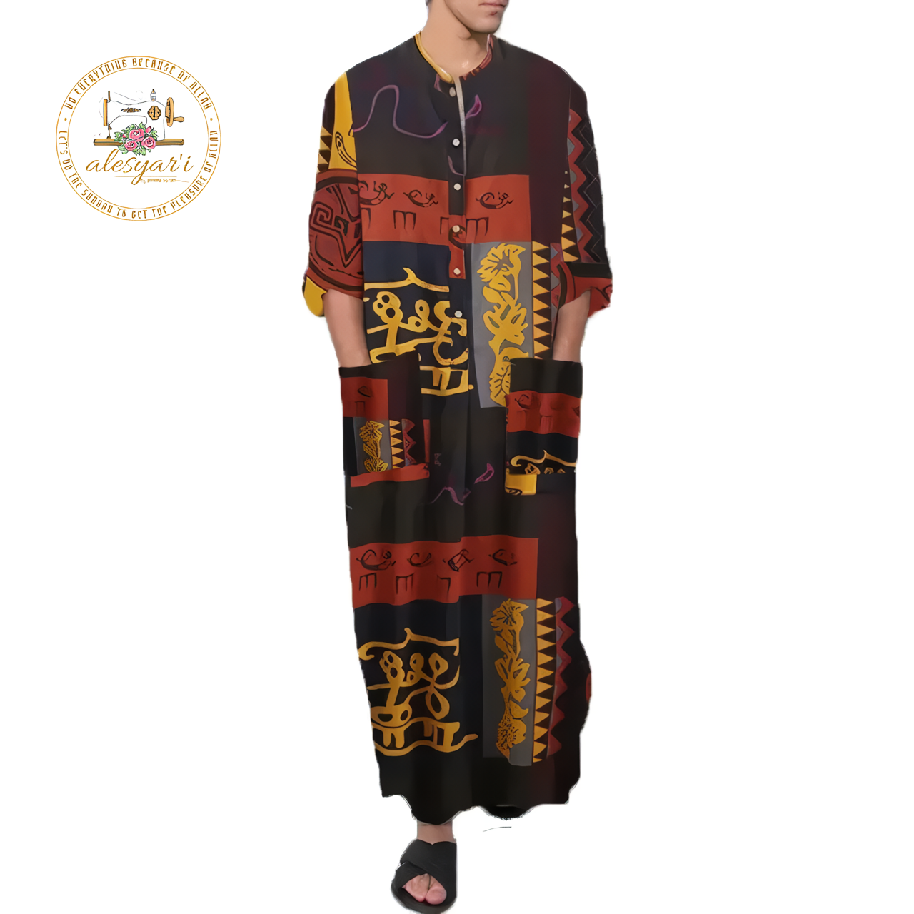 Alesyari Shop I Mens Islamic 2024 Jubba Thobe Long Sleeve, Solid Pockets,  Abaya Dress Classic Muslim Kaftan for Discerning Gentlemen