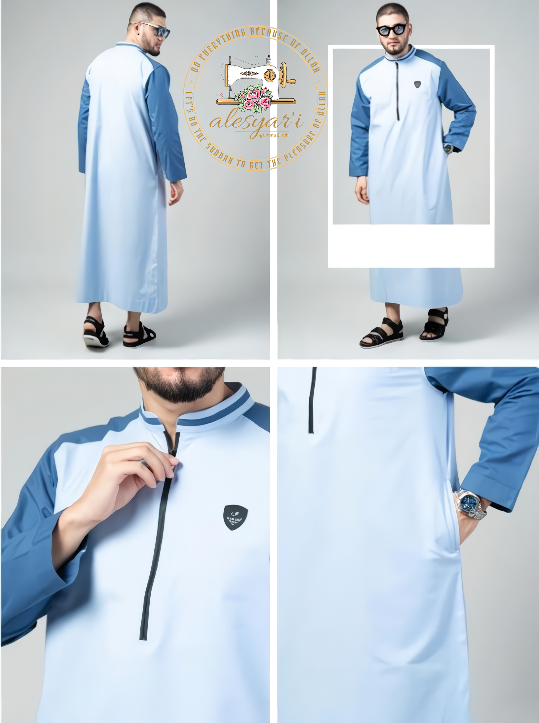 Alesyari Shop I Stylish Oxford Two-Tone Casual Robe for Men The Ideal Islamic Attire for Prayers