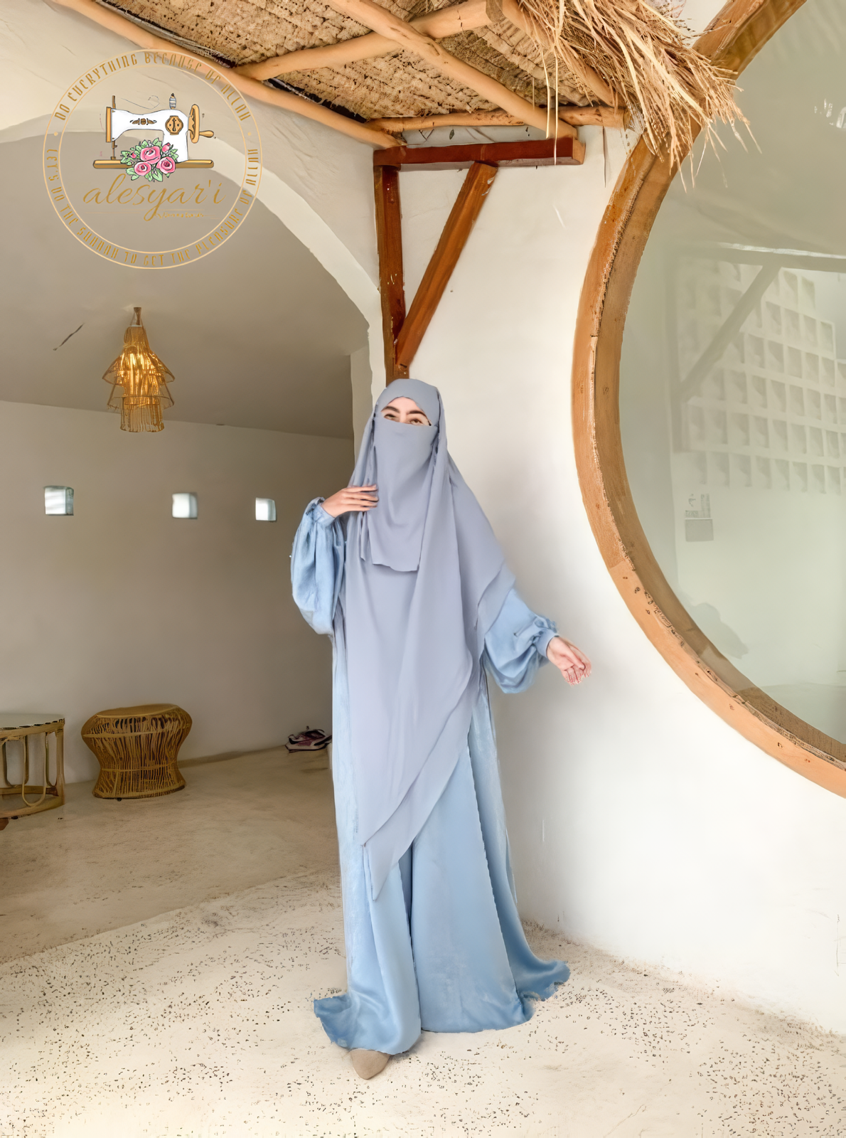 Alesyari Shop I The Premier Syari Dress Collection – Jumbo Khimar and Oversized Abaya Santorini Silk