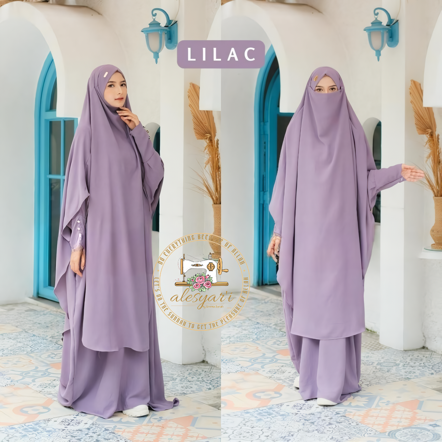 Alesyari Shop I Sacred Pilgrimage Attire 2024 Umrah and Hajj Abaya Set with Long French Khimar