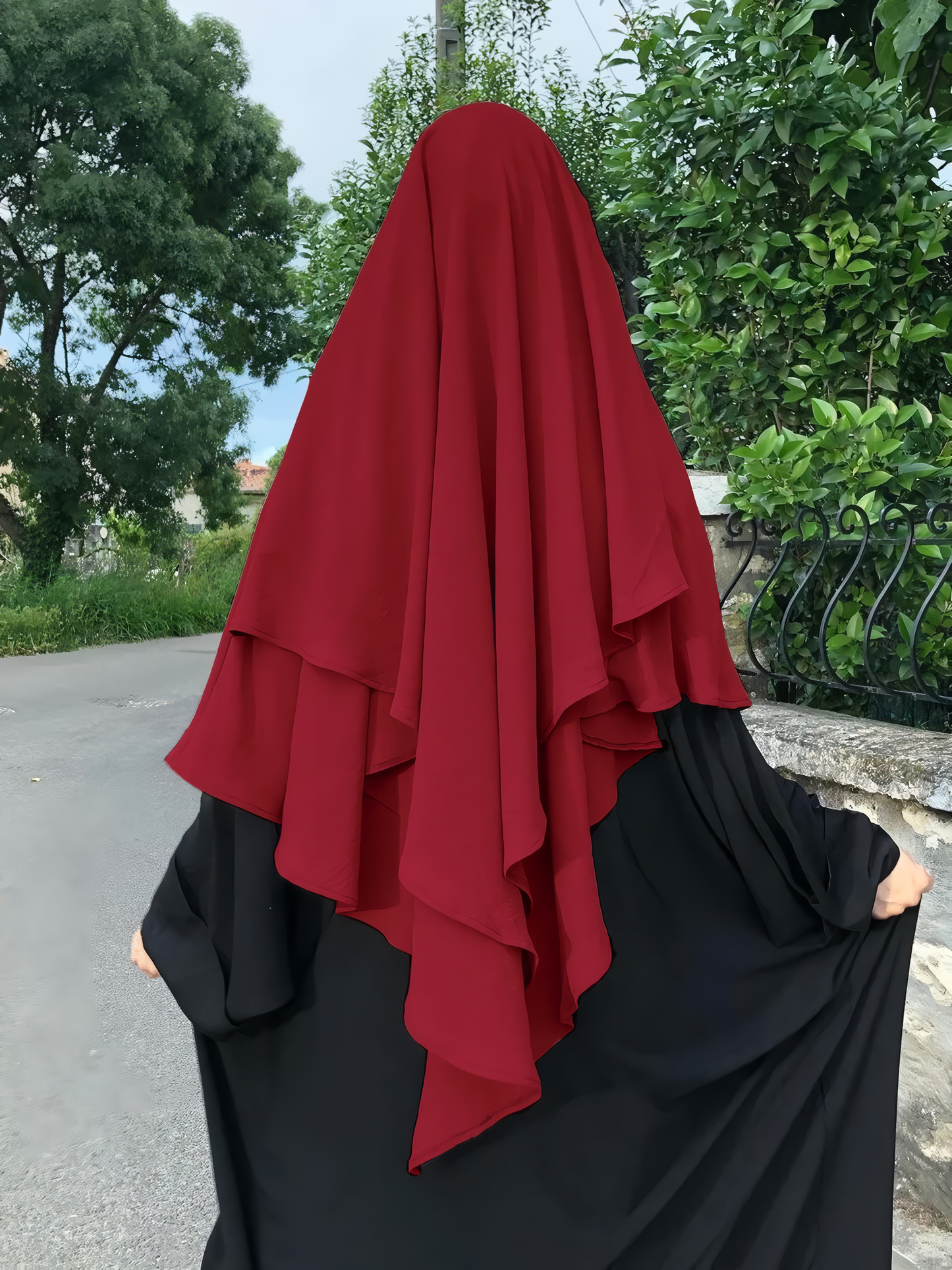 1pcs French Khimar and Half Niqab 2 Layer from Crinkle Airflow Fabric
