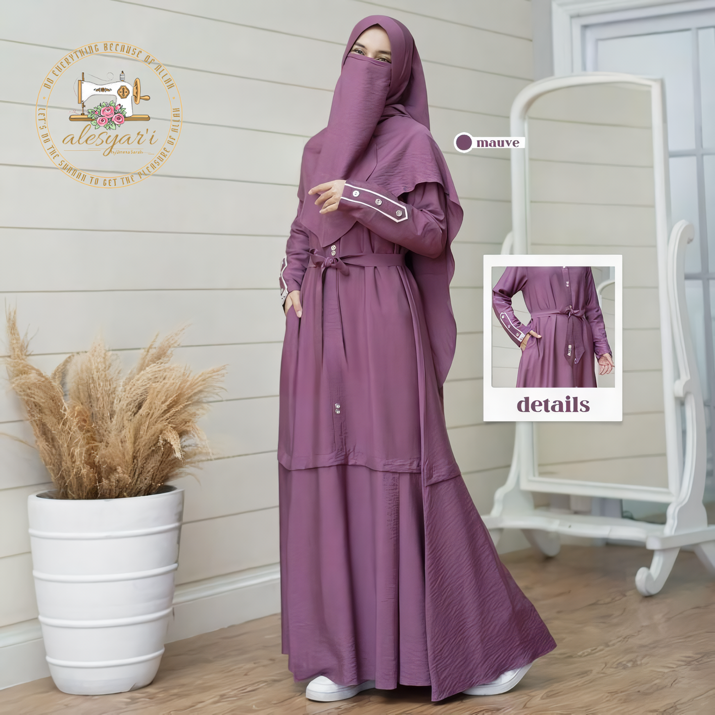 Eid Muslim Women's 2-Piece Set: Long Abaya Dress with Khimar, Prayer Hijab, and Ramadan Kaftan Jumbo Veil Set