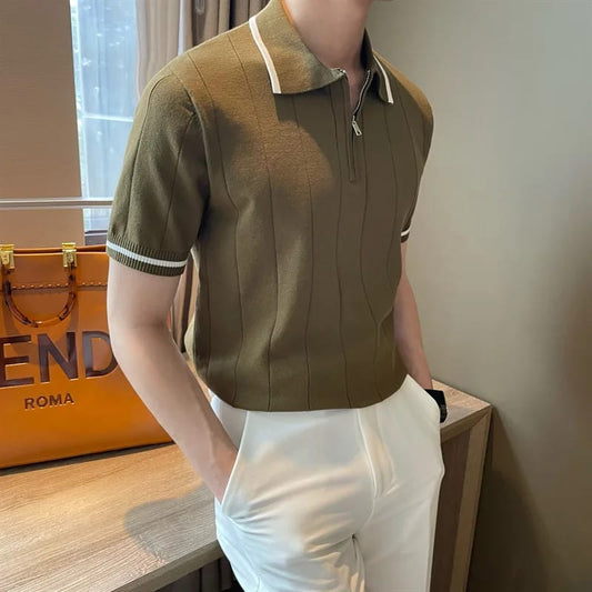 Men Fleece Collared Shirt Warm Fabric Metal Zipper Casual Stylish Outfit for Fall Winter