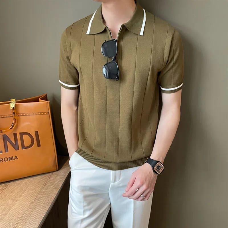 Men Fleece Collared Shirt Warm Fabric Metal Zipper Casual Stylish Outfit for Fall Winter
