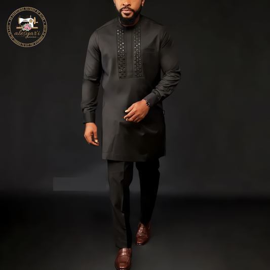 Alesyari Shop I New Classic Men's 2-piece Suit, Suit Pants, Jacket, T-shirt, Solid Color, Long Sleeved Holiday Wedding, African Ethnic Clothing