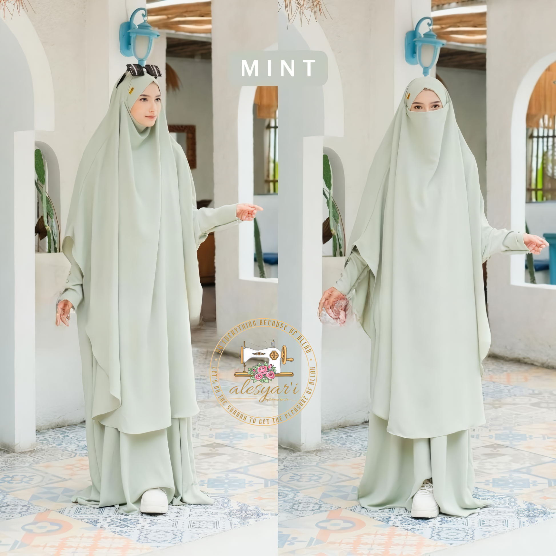 Alesyari Shop I Sacred Pilgrimage Attire 2024 Umrah and Hajj Abaya Set with Long French Khimar