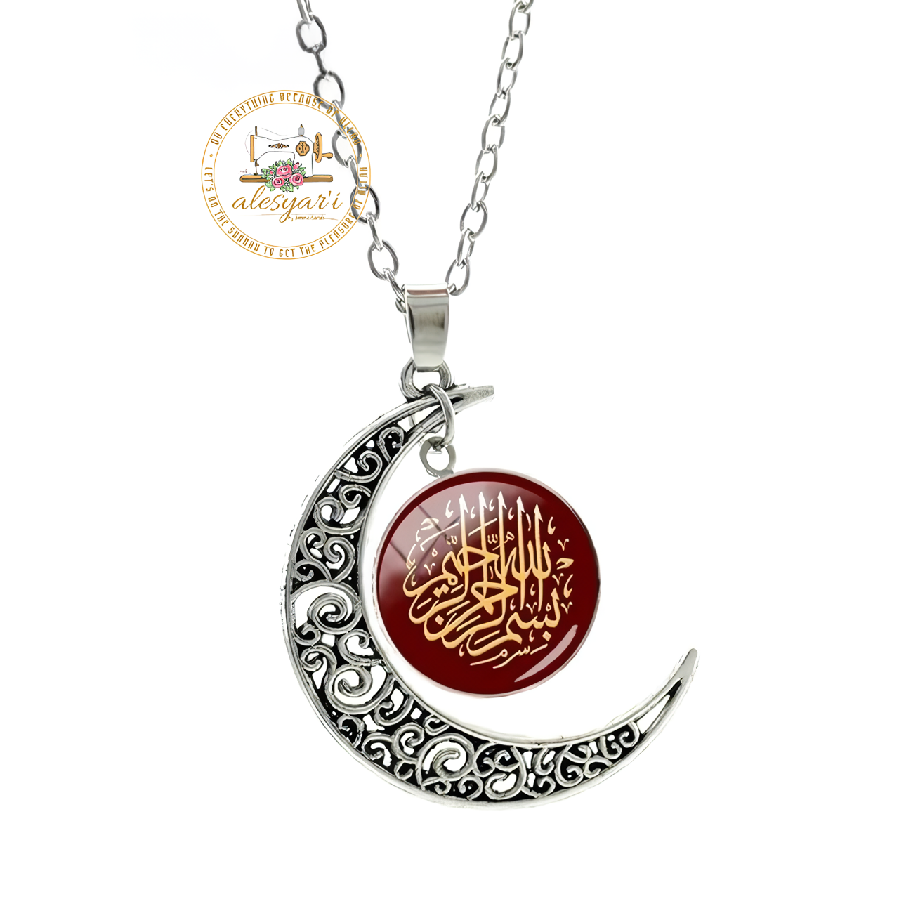 Alesyari Shop I Allah Crescent Moon Necklace: Fashionable Islamic Muslim Accessories for Men and Women