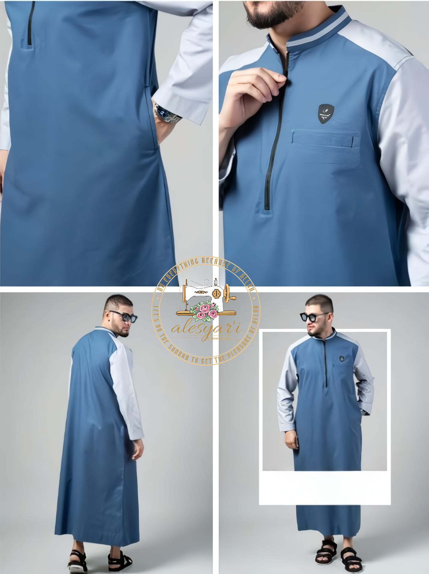 Alesyari Shop I Stylish Oxford Two-Tone Casual Robe for Men The Ideal Islamic Attire for Prayers