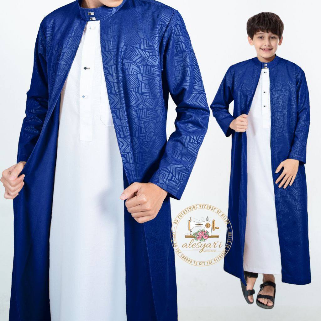 Alesyari Shop I Premium Luxury Boys Abaya Stylish Long-Sleeve Cotton Embossed Gown