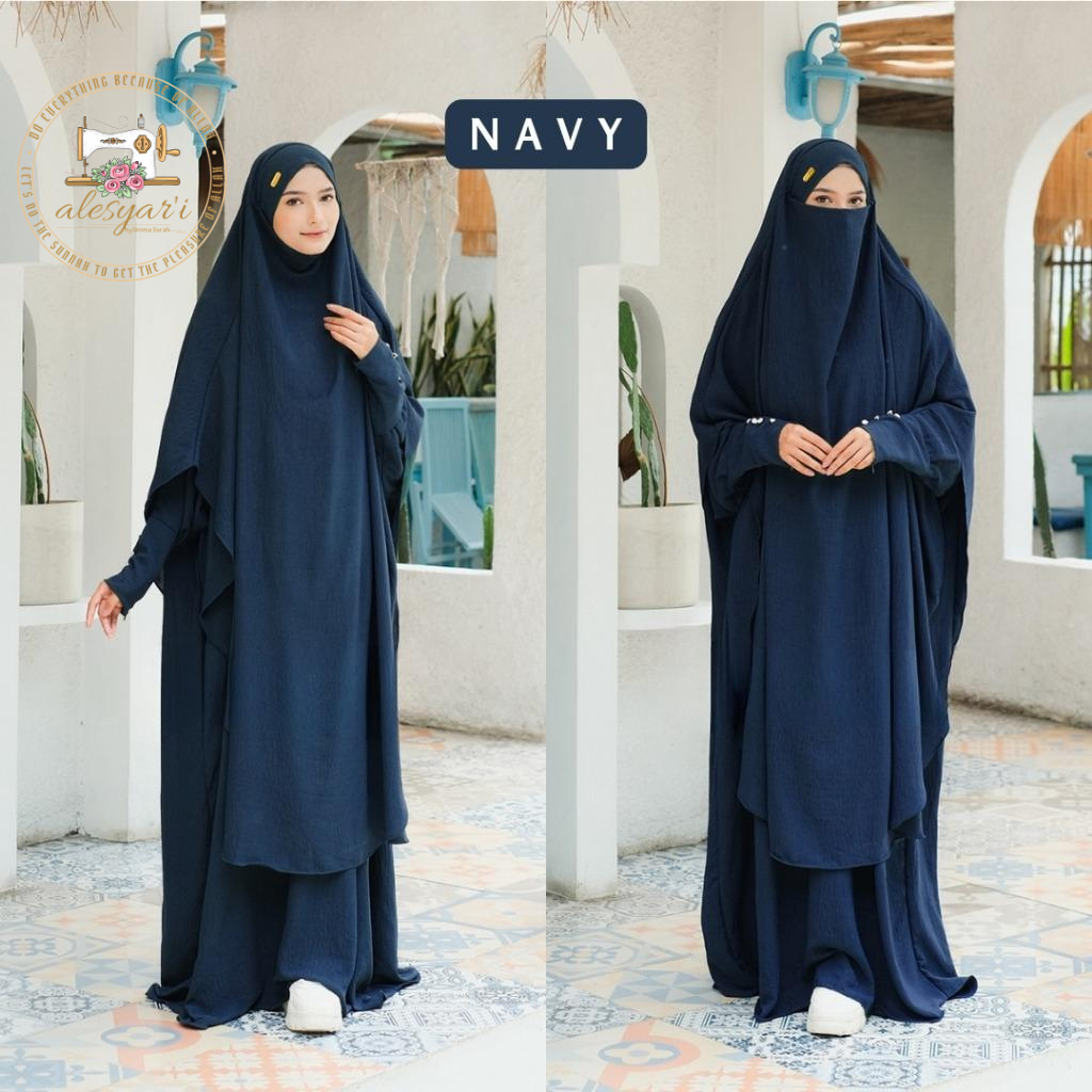 Alesyari Shop I Sacred Pilgrimage Attire 2024 Umrah and Hajj Abaya Set with Long French Khimar