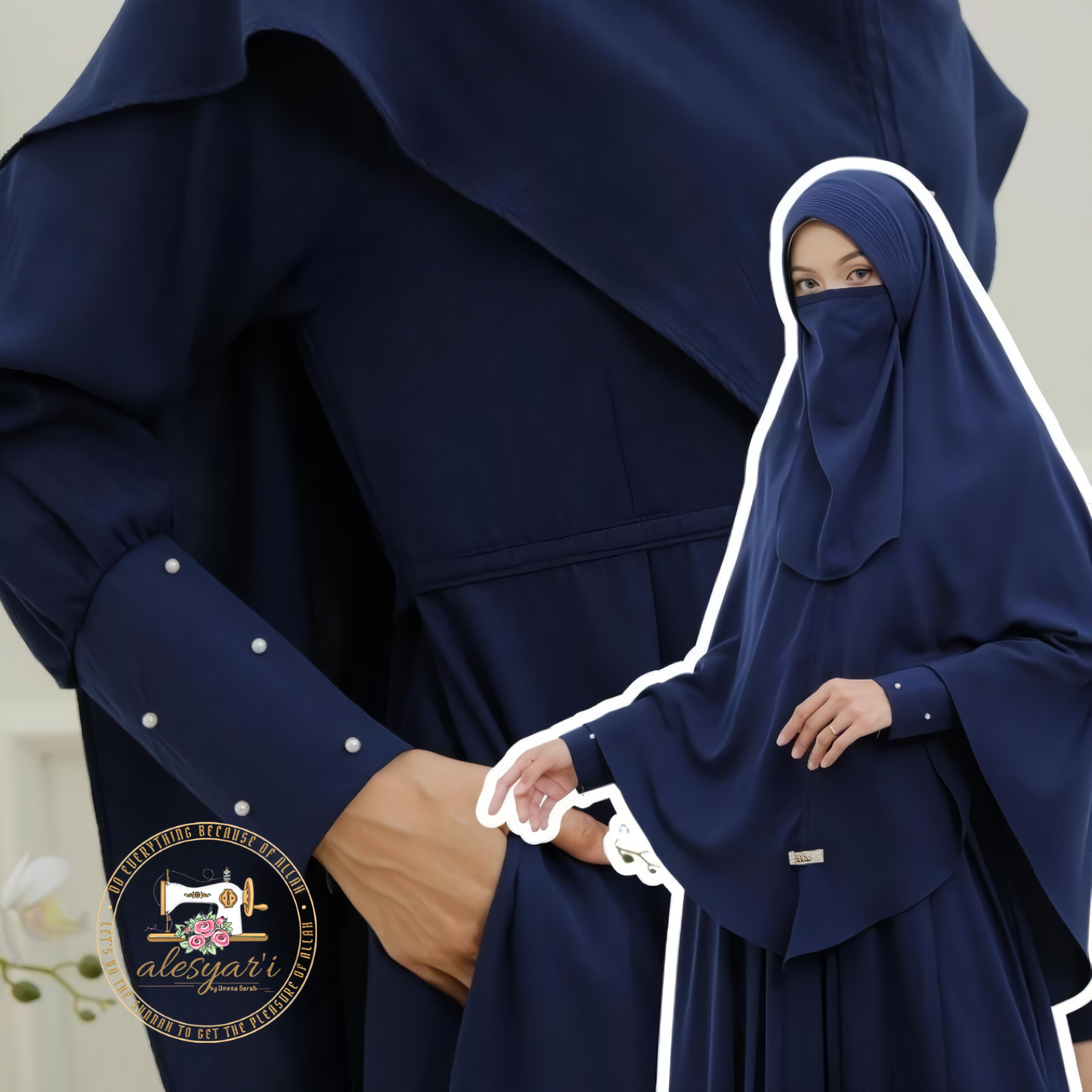 Alesyari Shop I French Khimar Muslim Abaya Smocking Sleeve Prayer Dress Women Jilbab Islamic Clothing Dubai Saudi Black Robe Turkish Modesty