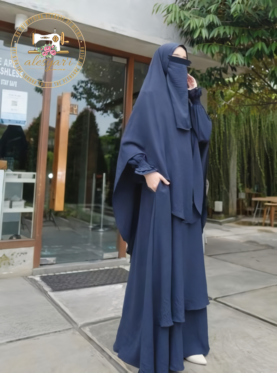 Alesyari Shop I Graceful Crinkle Fabric Abaya Set with Jumbo Khimar and Free Niqab