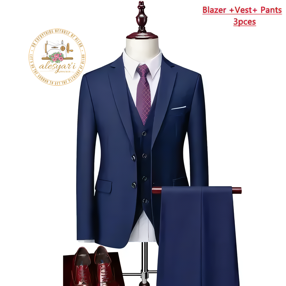 Alesyari Shop I High-End Three-Piece Suit - Impeccable Jacket, Vest, and Pants in a Refined Solid Color Design a Formal Business Menswear