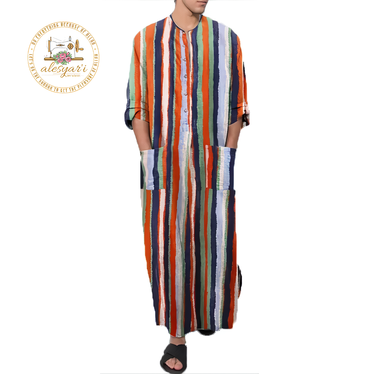 Alesyari Shop I Mens Islamic 2024 Jubba Thobe Long Sleeve, Solid Pockets,  Abaya Dress Classic Muslim Kaftan for Discerning Gentlemen