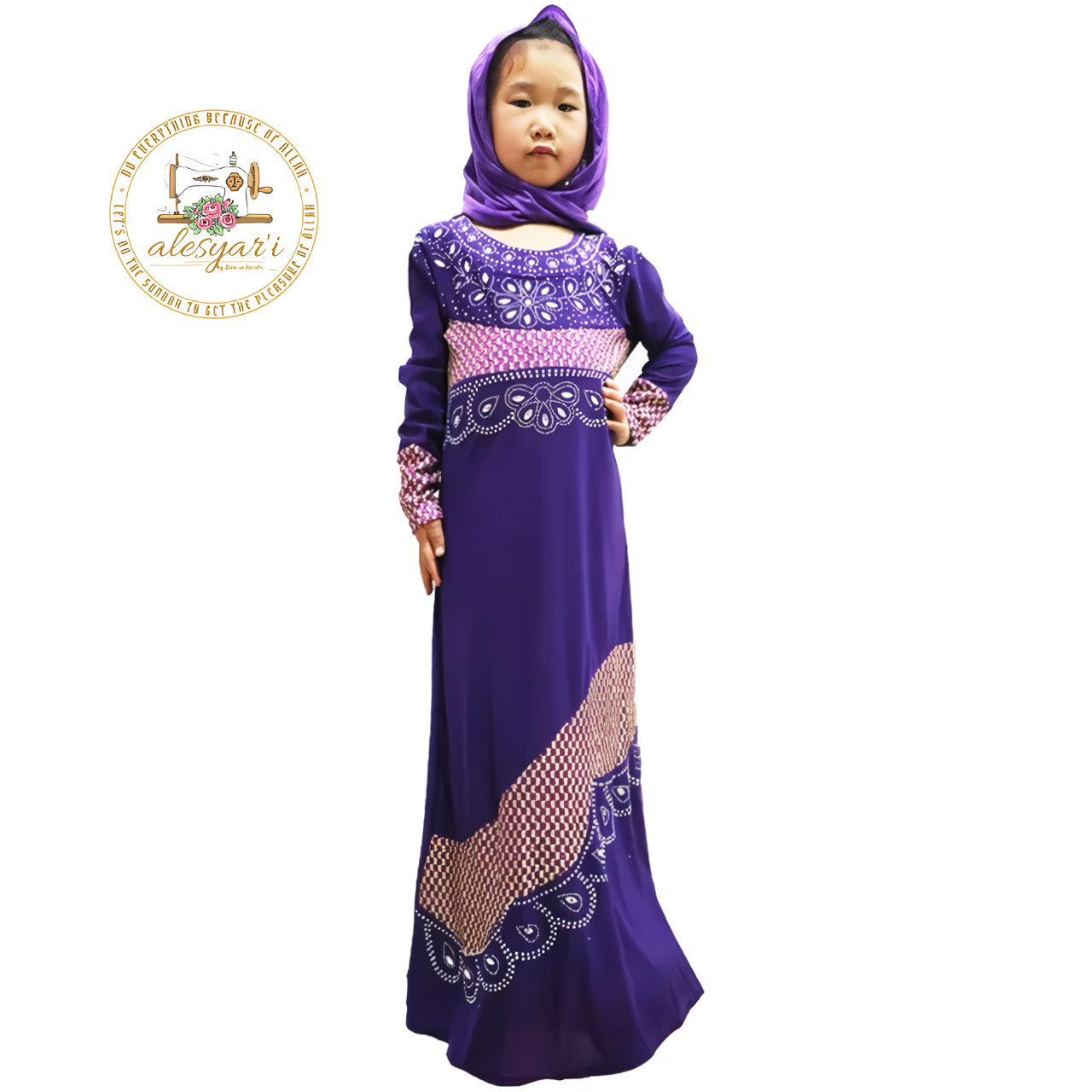 Alesyari Shop I Chic 2-Piece Muslim Dress Set for Girls Ramadan Abayas with Abaya Hijab, Ideal Islamic Clothing for Prayer