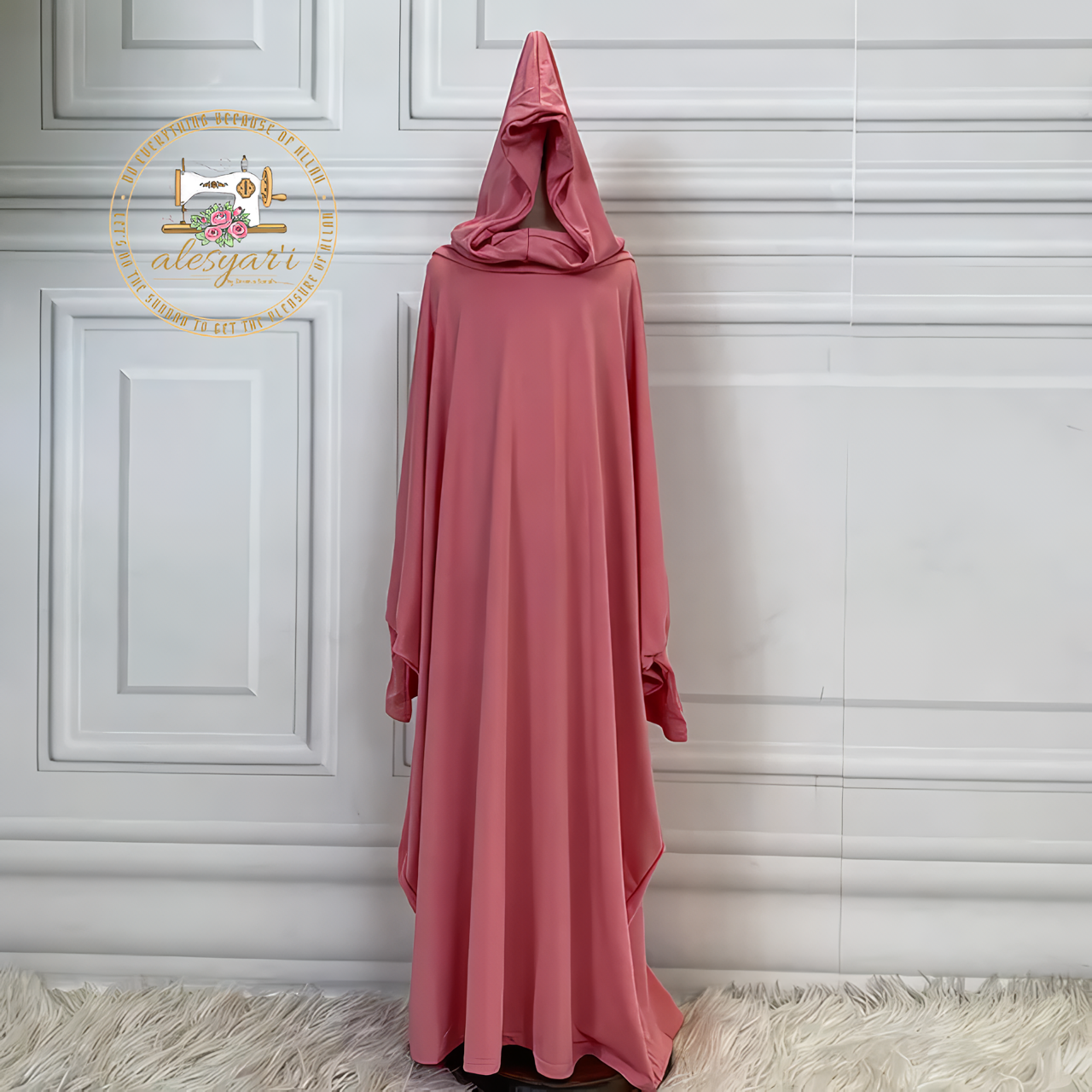 Alesyari Shop I Stylish Modesty Abaya with Batwing Sleeves for Muslim Prayers, Ramadan, and Eid Celebrations