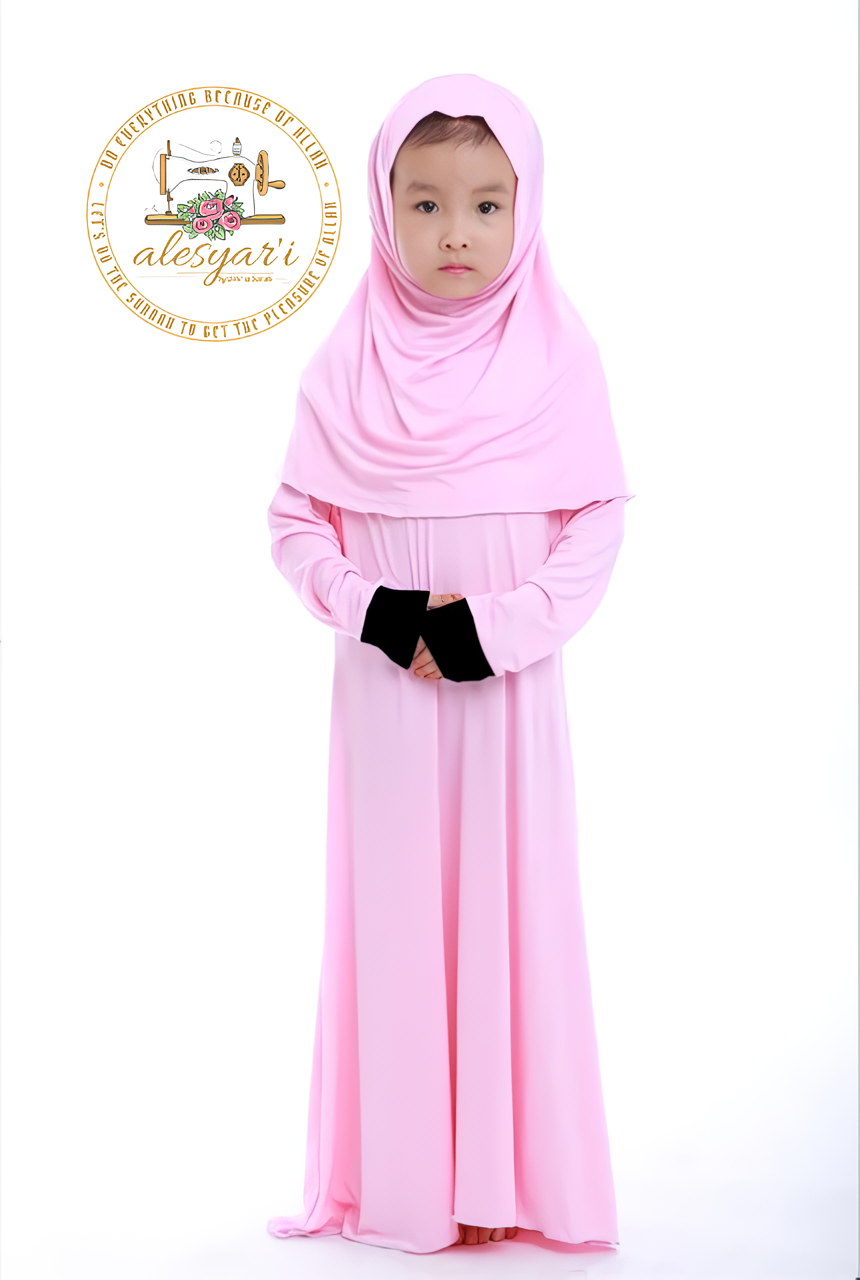 Alesyari Shop I Children's Ramadan Ensemble with Prayer Dress, Hijab, Abaya, and Robe for Girls, Perfect for Eid Party and Special Occasions