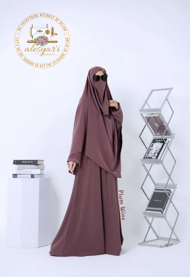 Alesyari Shop I Ramadan Eid women Elegance Modest Hijab Set with Khimar, Veil, and Plain Robe