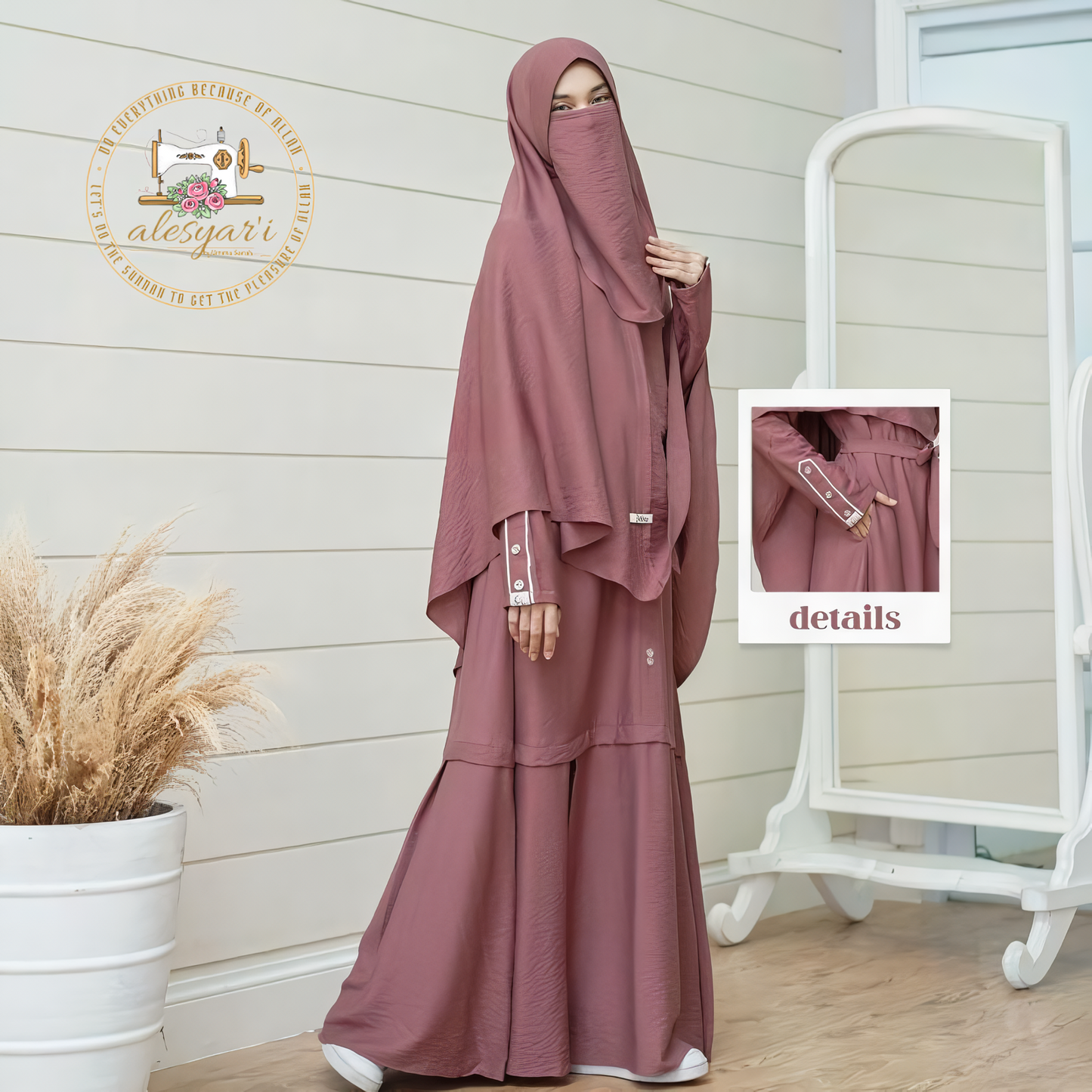 Eid Muslim Women's 2-Piece Set: Long Abaya Dress with Khimar, Prayer Hijab, and Ramadan Kaftan Jumbo Veil Set