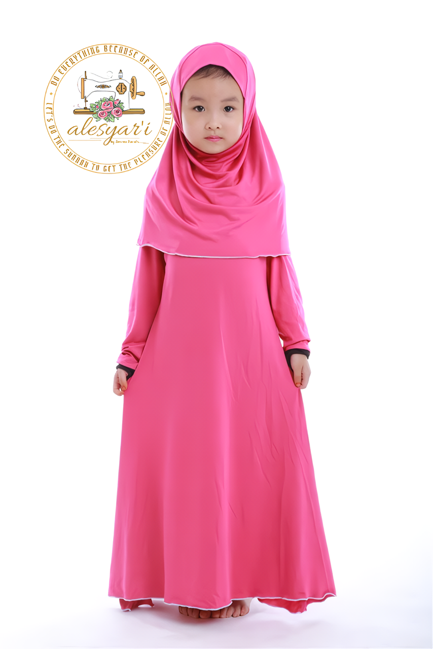 Alesyari Shop I Children's Ramadan Ensemble with Prayer Dress, Hijab, Abaya, and Robe for Girls, Perfect for Eid Party and Special Occasions