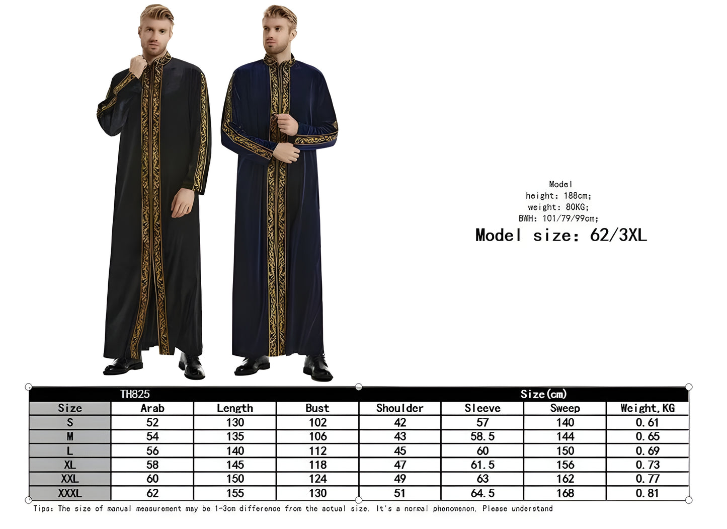 Men's Muslim Caftan: Stand Collar, Long Sleeves, Ankle-Length Thobe