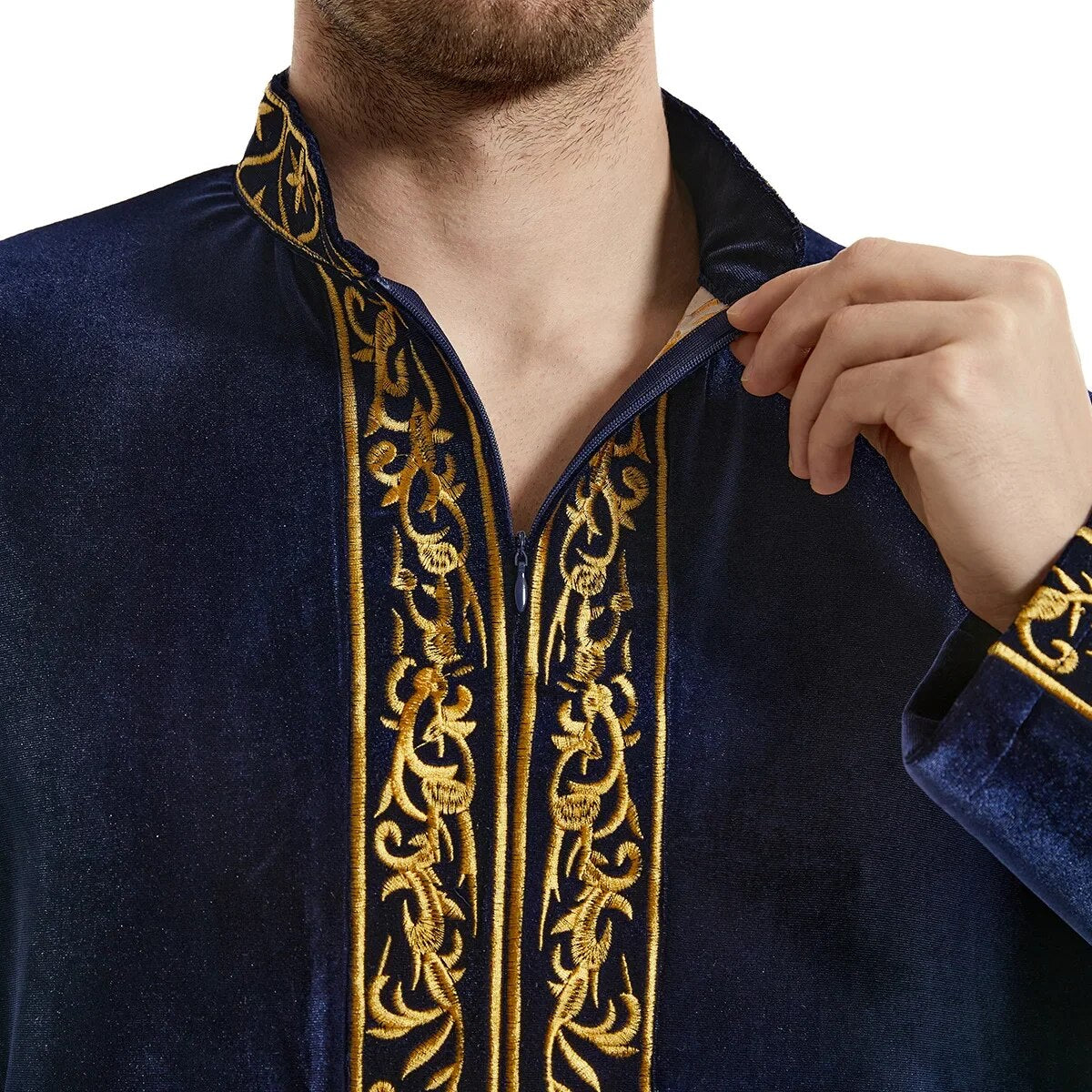 Men's Muslim Caftan: Stand Collar, Long Sleeves, Ankle-Length Thobe