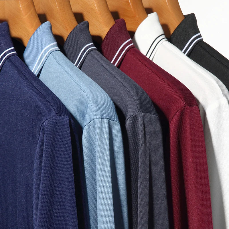 New Men Polo Shirts Long Sleeve Turn-down Collar T-shirts Zipper Business Casual Men Clothing