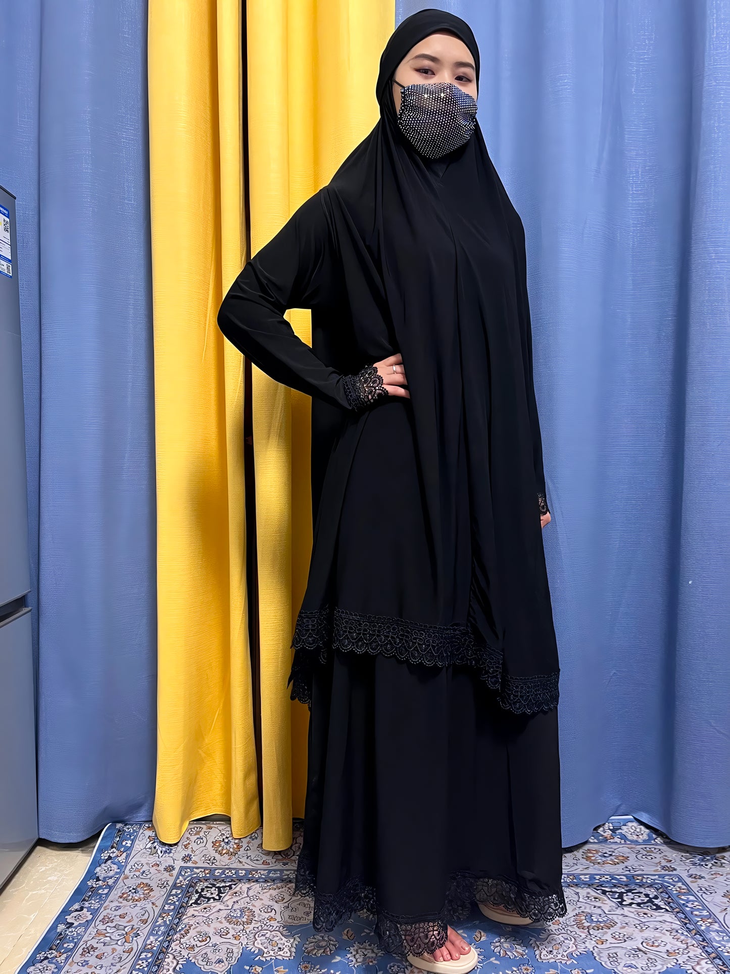 Alesyari Shop I 2023 Dubai Muslim Lace Silk Abayas: Traditional Ramadan Prayer Attire for Women