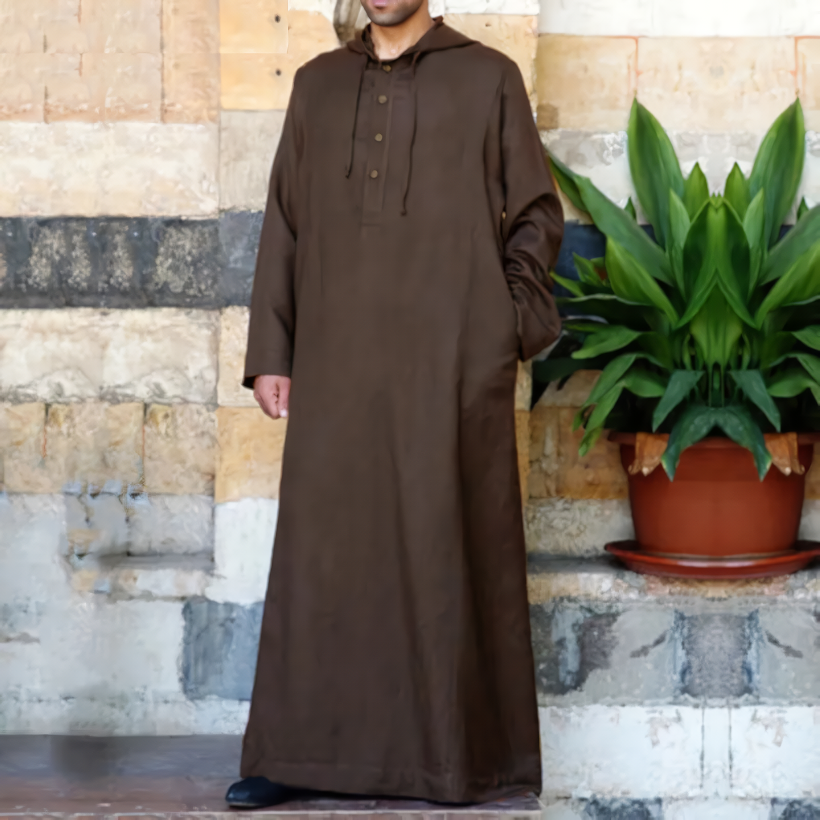 Alesyari Shop I Islamic Jubba Thobe Long Sleeve Robe Shirts Hoodies Saudi Arab Kaftan Long Jubba Thobe Hombre Muslim Men Abaya Clothing