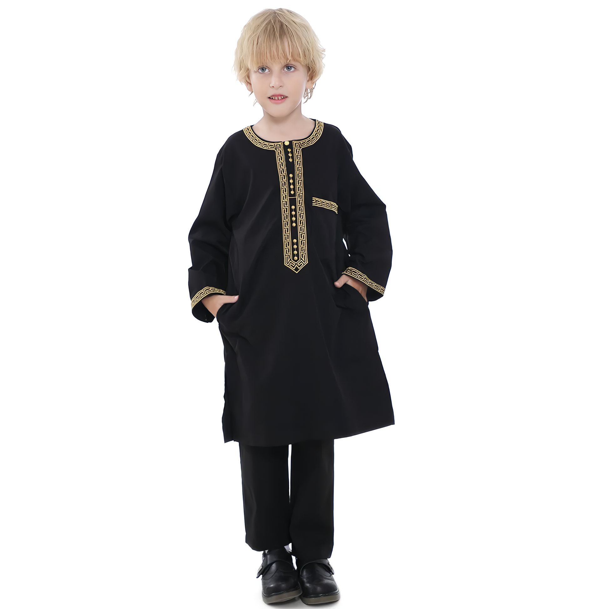 Alesyari Shop I 2024 Saudi Arabia Children Robe Muslim Clothes Kids Qamis Boy Jubba Thobe 2 Piece Set Islamic Clothing Men Party Abaya Kaftan