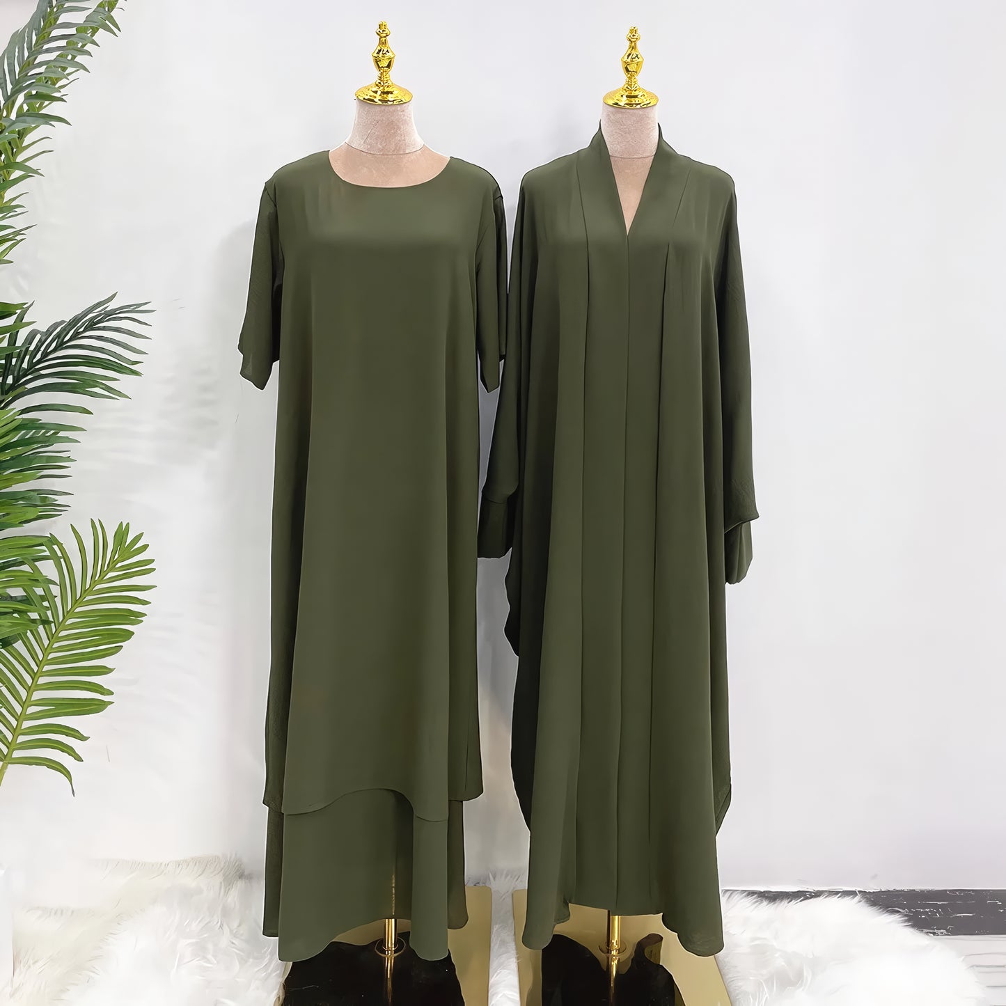 Stylish 2-Piece Muslim Abaya Set for Eid: Dubai, Turkey, Short-Sleeved Inner Dress