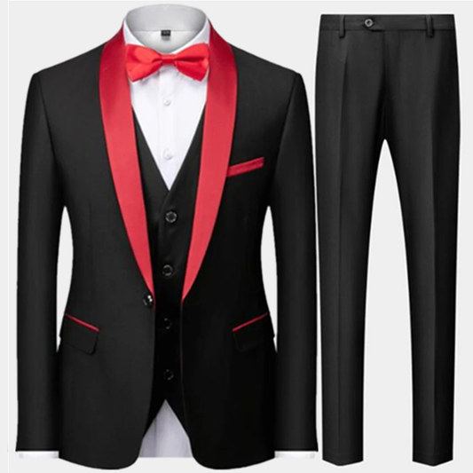 Alesyar'i Shop I Men Mariage Color Block Collar Suits Jacket Trousers Waistcoat Male Business Casual Wedding Blazers Coat Vest Pants 3 Pieces Set