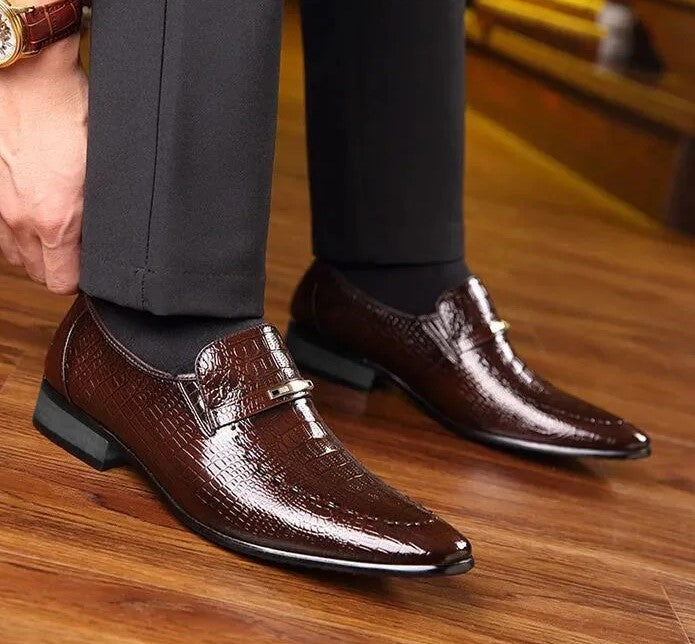 Mens PU Leather Shoes Luxury Crocodile Pattern Men Business Dress Shoes Casual Social Shoe Male Wedding Footwear