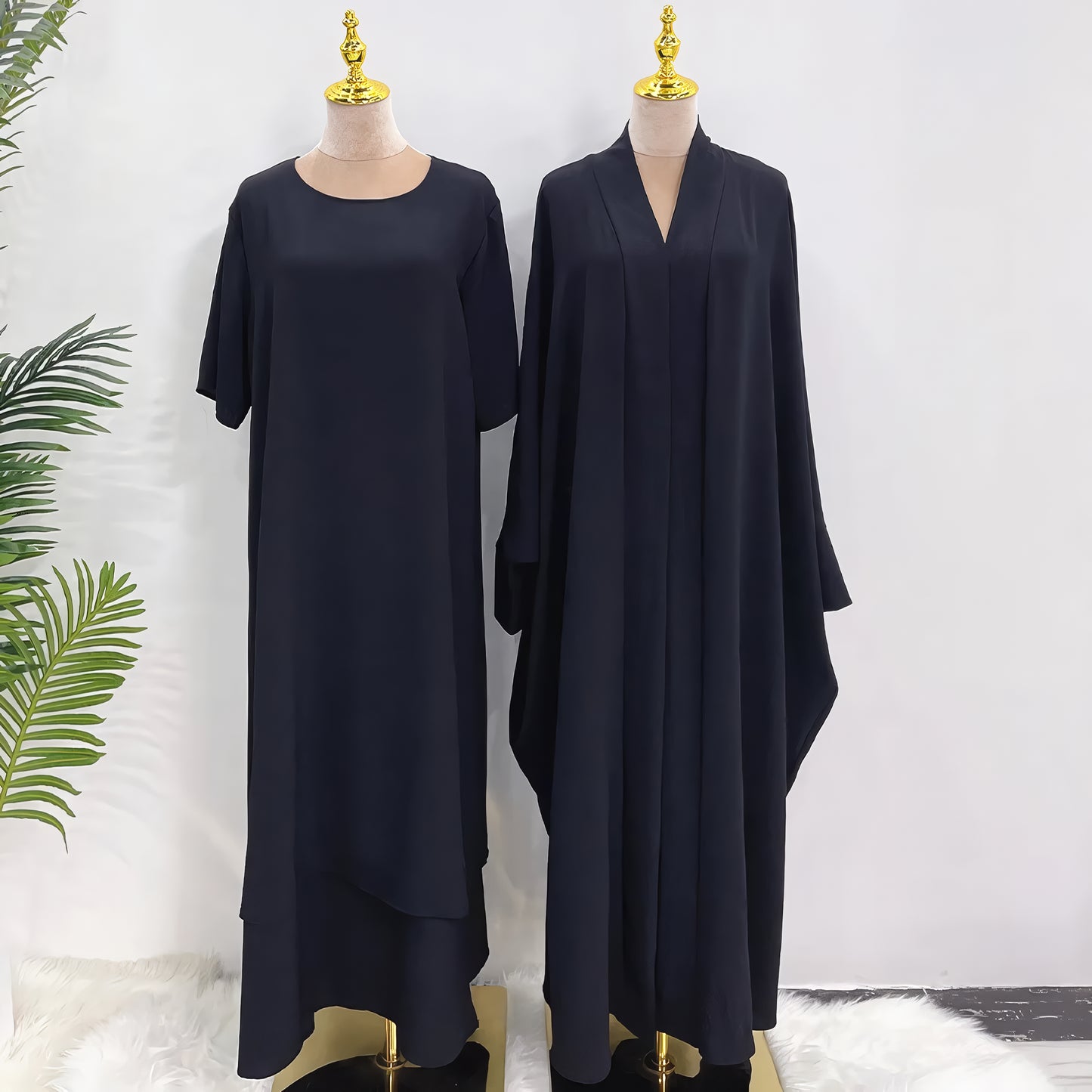 Stylish 2-Piece Muslim Abaya Set for Eid: Dubai, Turkey, Short-Sleeved Inner Dress