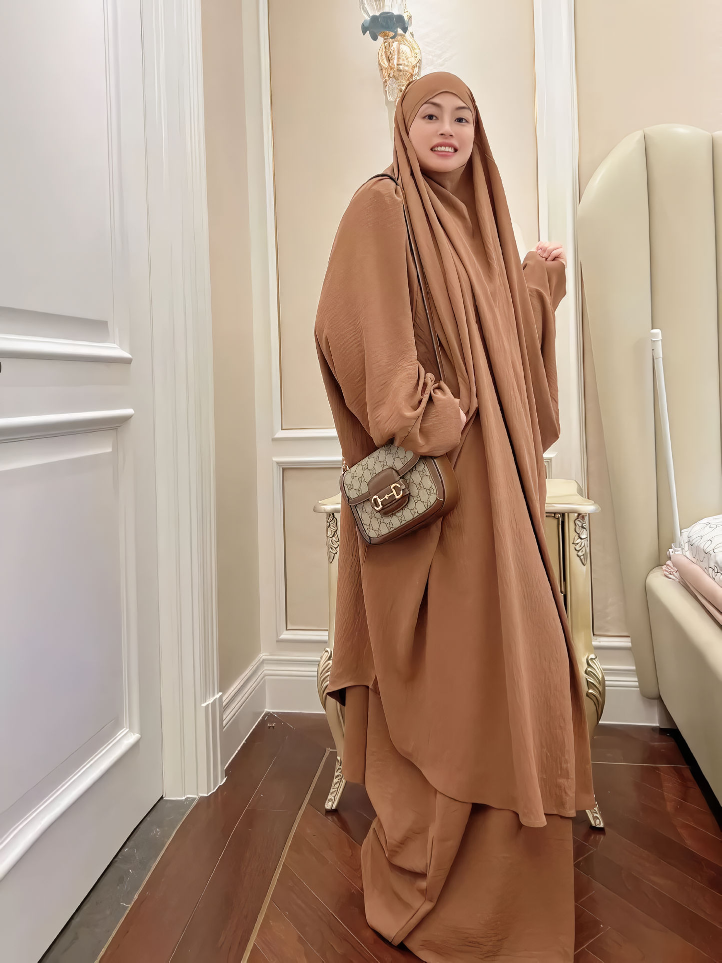 Alesyari Shop I Long Khimar Set: Muslim Abaya, Dubai Saudi Prayer Dress - 2 Pieces