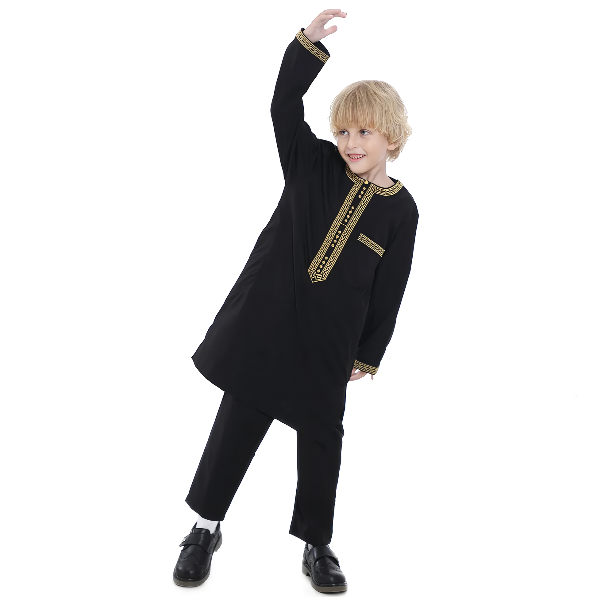 Alesyari Shop I 2024 Saudi Arabia Children Robe Muslim Clothes Kids Qamis Boy Jubba Thobe 2 Piece Set Islamic Clothing Men Party Abaya Kaftan