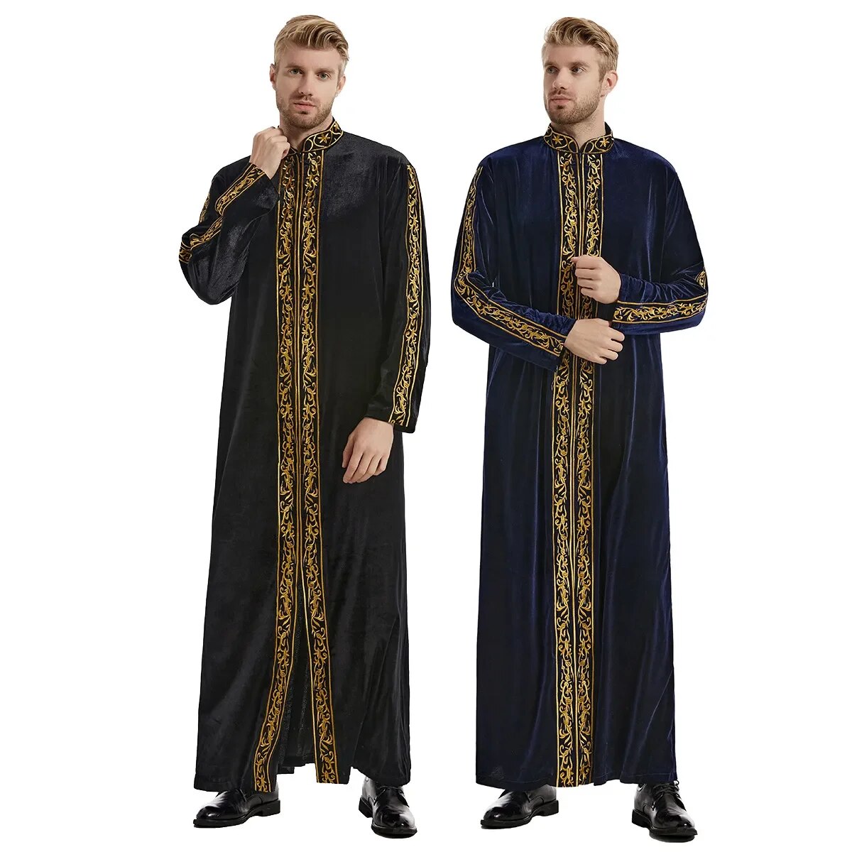 Men's Muslim Caftan: Stand Collar, Long Sleeves, Ankle-Length Thobe