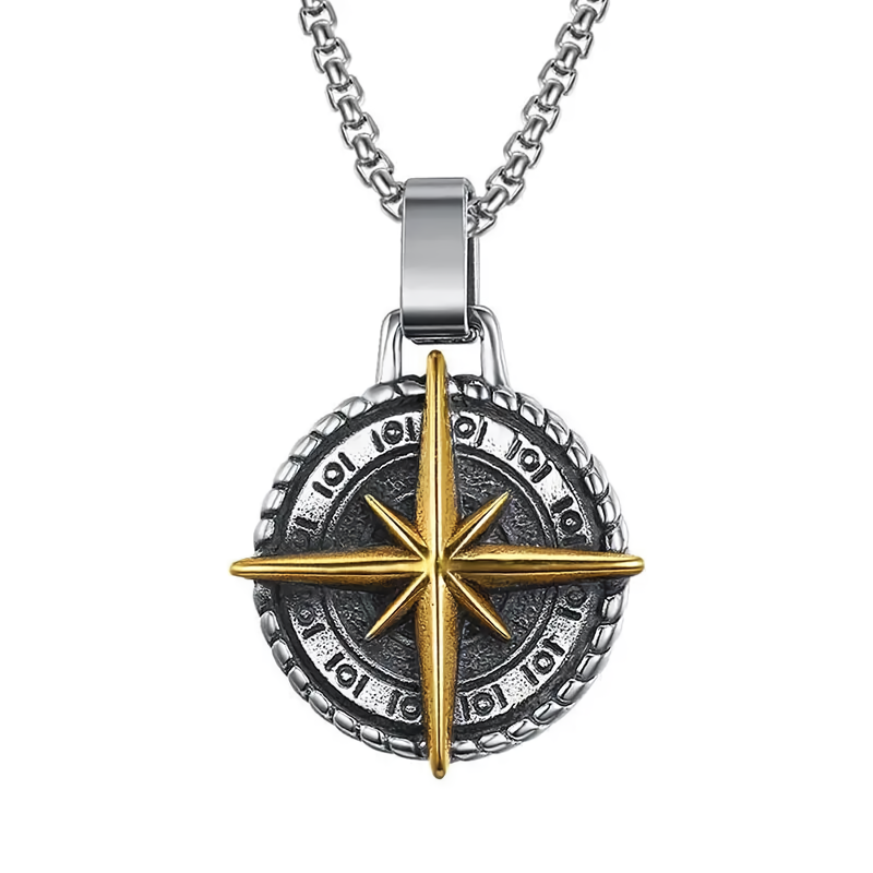 Alesyari Shop I Men's Street Party Necklace with Viking Compass Pendant - Vintage Style