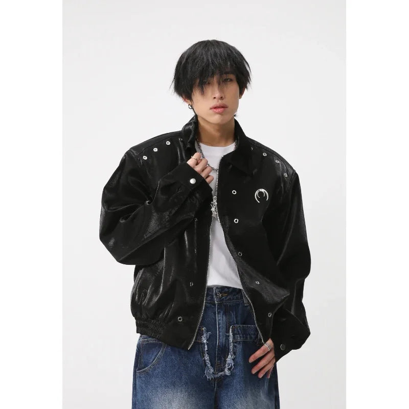 Motorcycle Jackets Korean Street Man Woman Spring Autumn Oversize Bomber Jacket Unisex Hip Hop Zip Harajuku Shoulder Pad Outwear