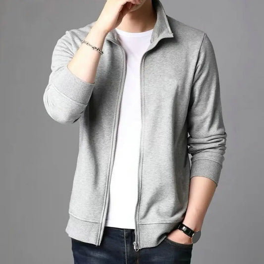 Men Ribbed Cuff Jacket Men Zippered Coat Stylish Men's Lapel Zipper Jacket Slim Fit Outwear with Pockets Solid for Spring/autumn