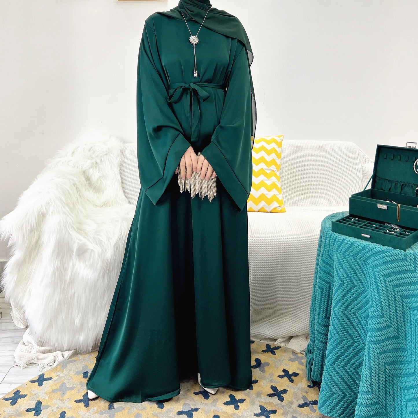 Alesyari Shop I Simple Muslim Abaya Dress - Islamic Casual Wear, Turkish Dubai Style, Ideal for Ramadan and Eid (Without Shawl)