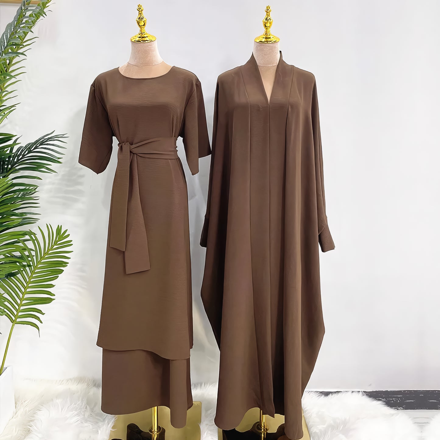 Stylish 2-Piece Muslim Abaya Set for Eid: Dubai, Turkey, Short-Sleeved Inner Dress