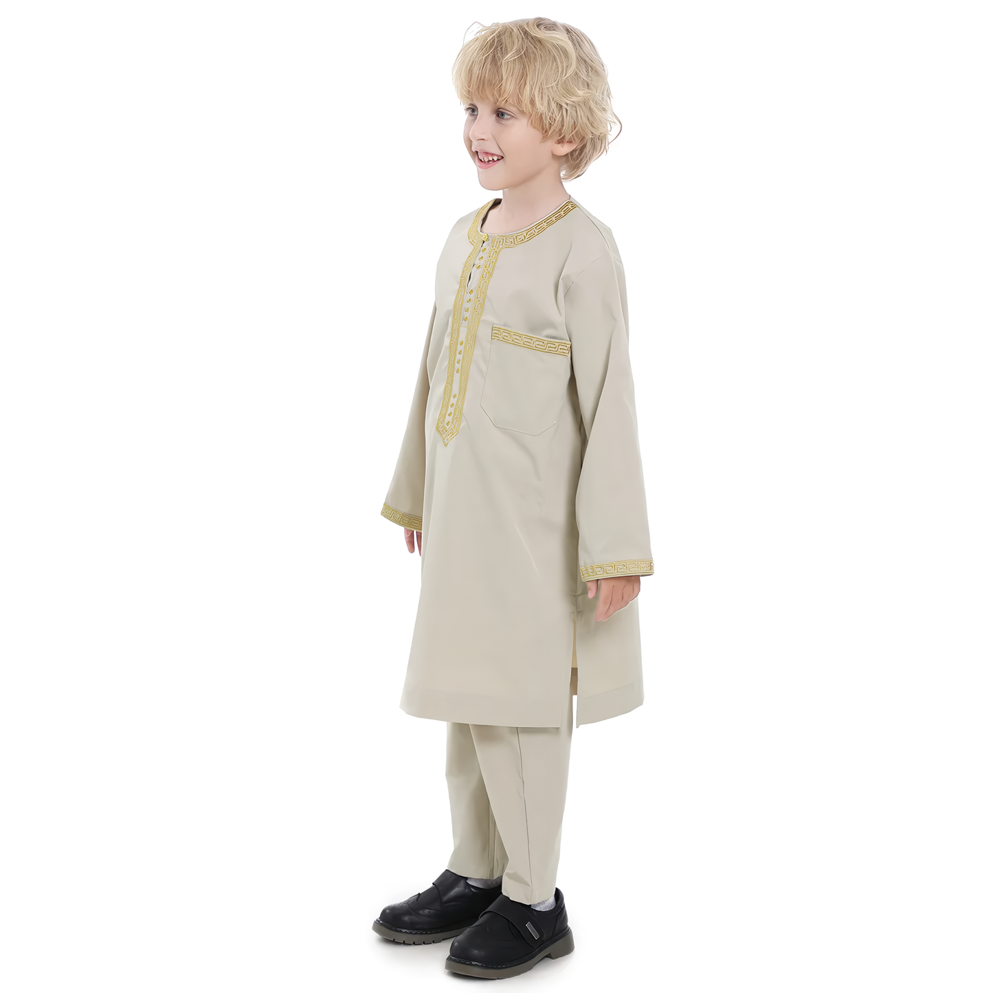 Alesyari Shop I 2024 Saudi Arabia Children Robe Muslim Clothes Kids Qamis Boy Jubba Thobe 2 Piece Set Islamic Clothing Men Party Abaya Kaftan