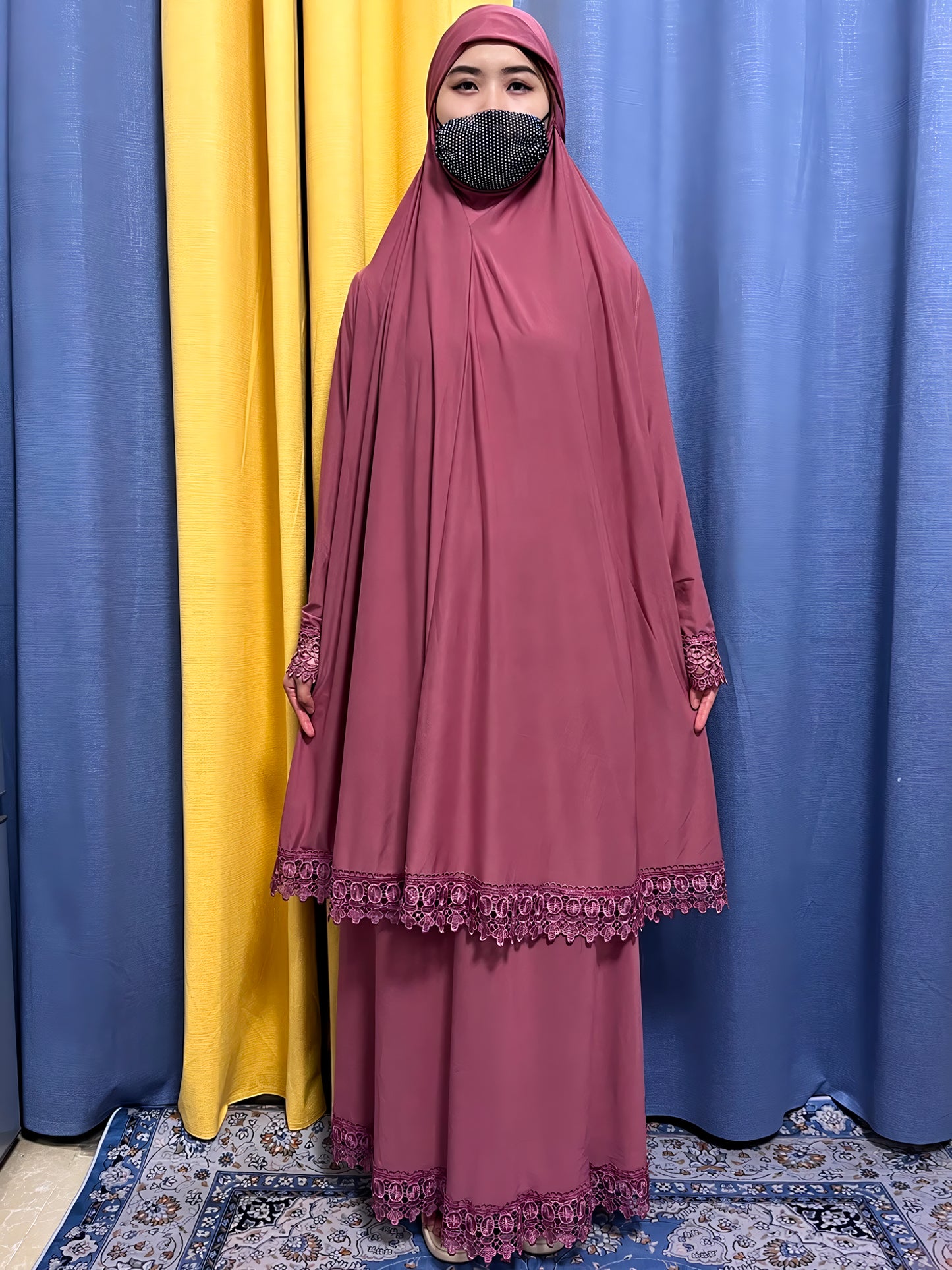 Alesyari Shop I 2023 Dubai Muslim Lace Silk Abayas: Traditional Ramadan Prayer Attire for Women