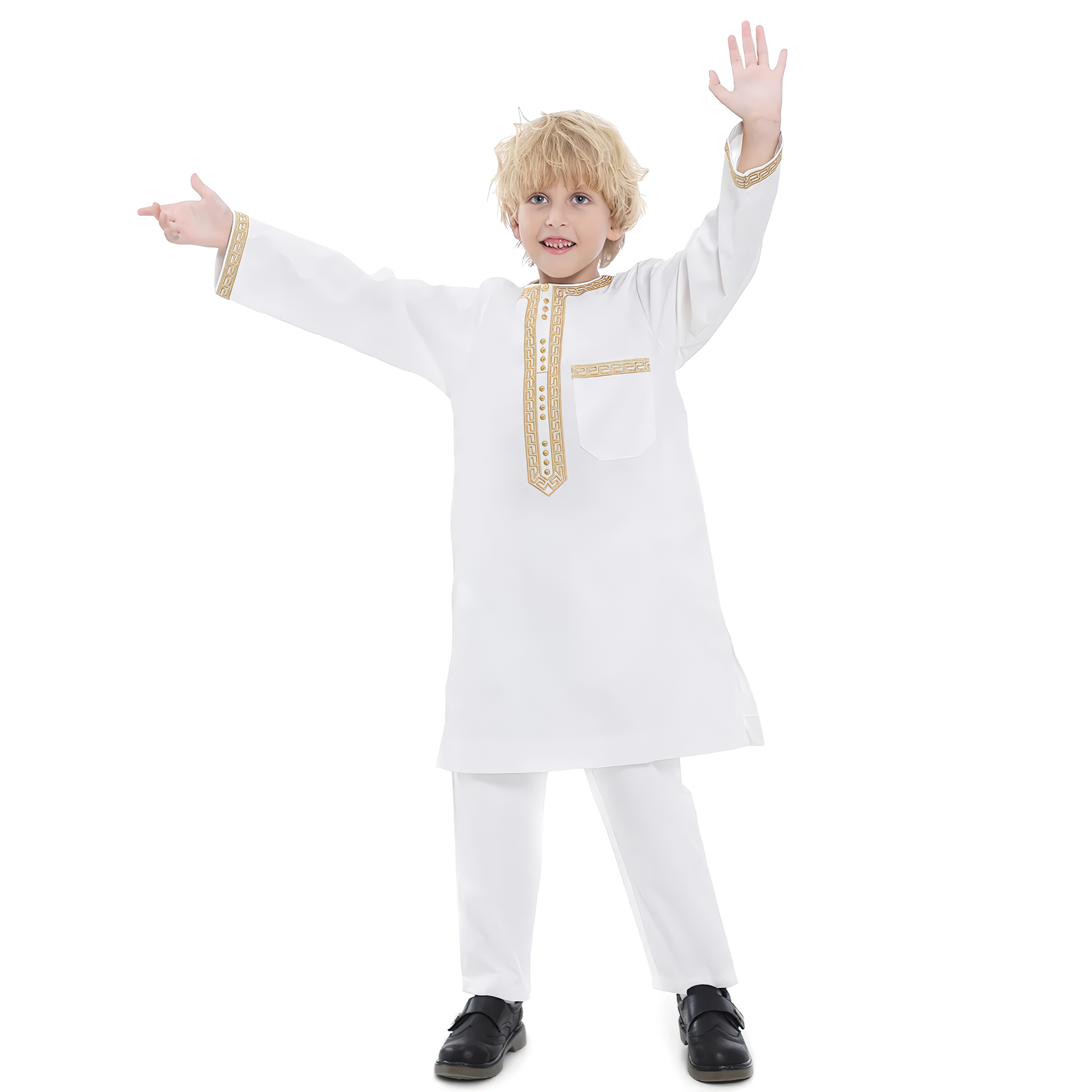 Alesyari Shop I 2024 Saudi Arabia Children Robe Muslim Clothes Kids Qamis Boy Jubba Thobe 2 Piece Set Islamic Clothing Men Party Abaya Kaftan