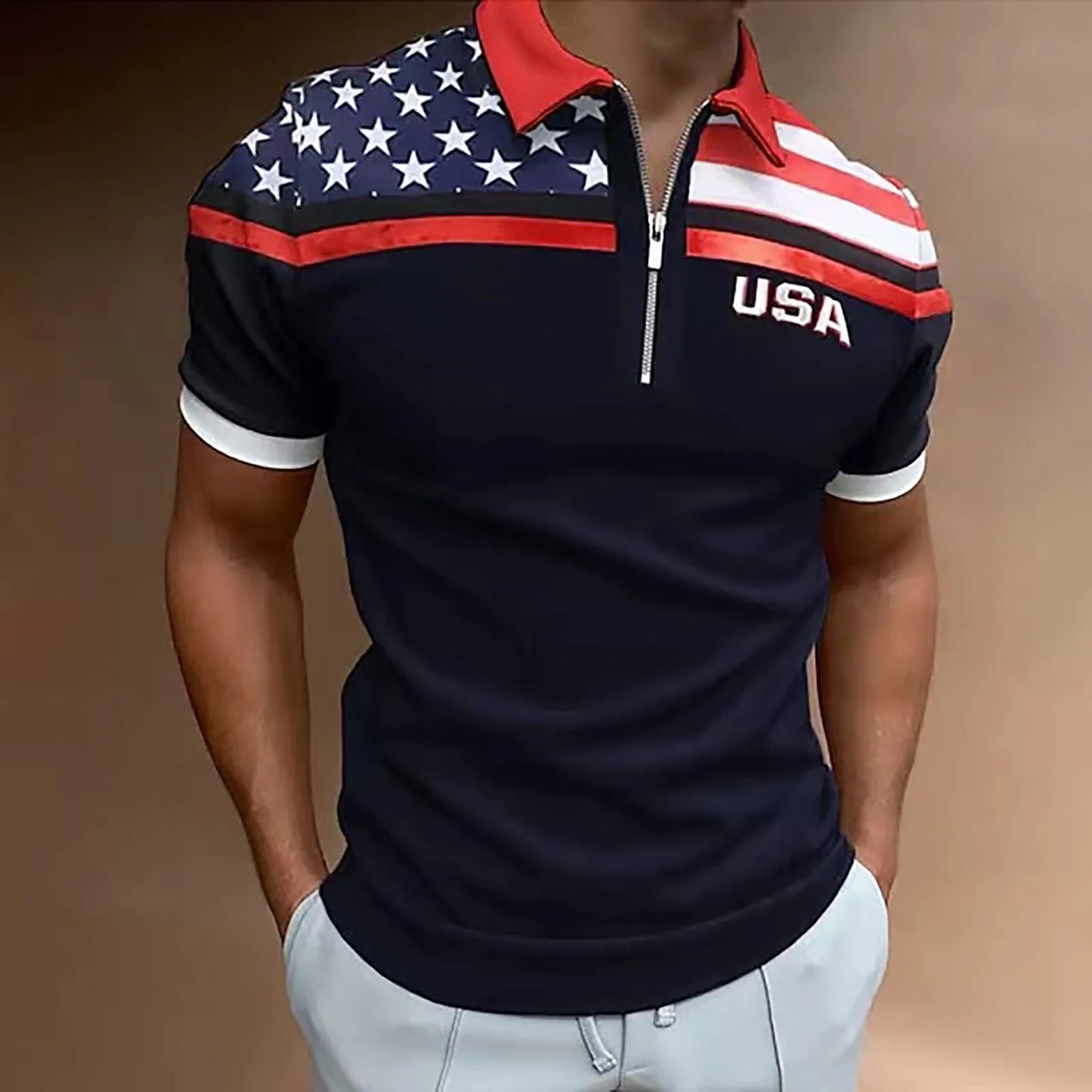 Men's Polo Shirt Independence Day Muscle Turn Down Collar American Flag Print Patriotic Shirts Slim Fit Short Sleeve ropa hombre