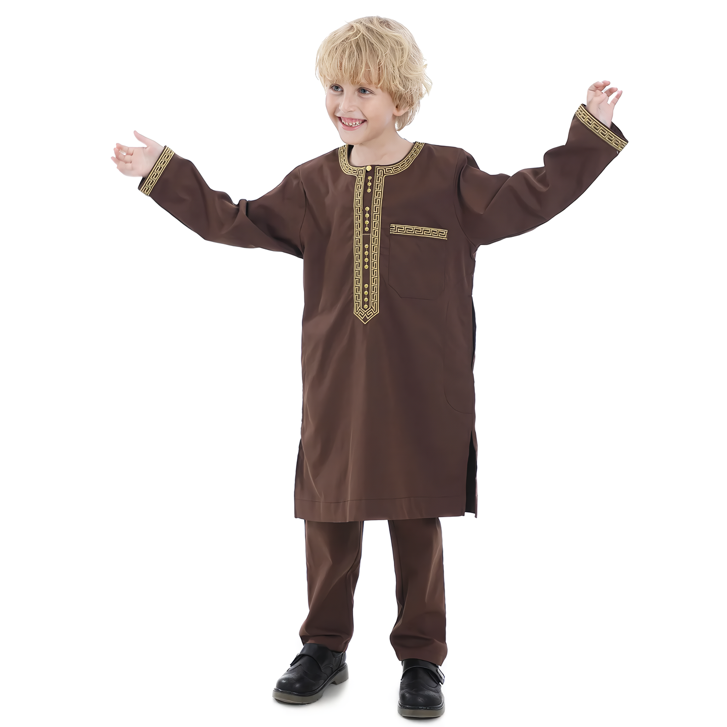 Alesyari Shop I 2024 Saudi Arabia Children Robe Muslim Clothes Kids Qamis Boy Jubba Thobe 2 Piece Set Islamic Clothing Men Party Abaya Kaftan