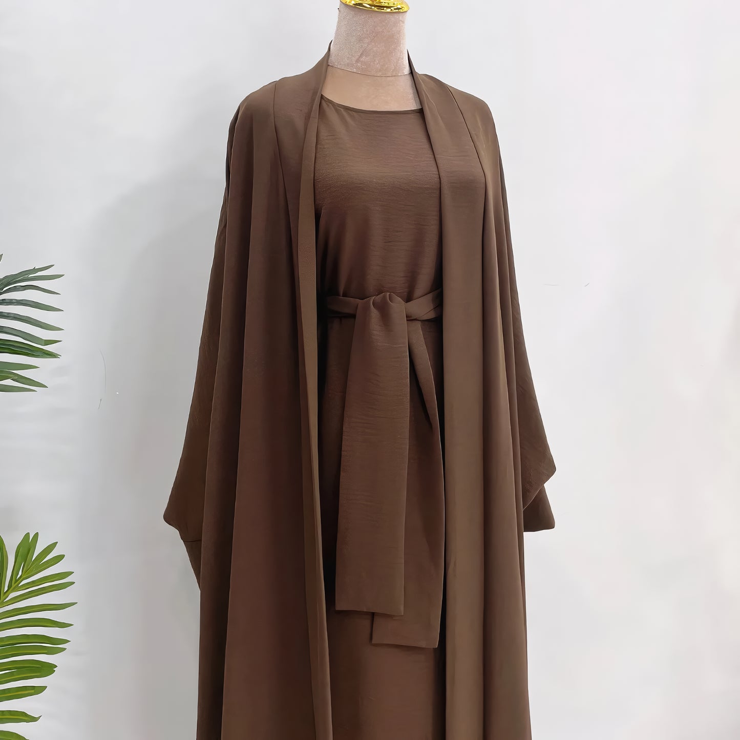 Stylish 2-Piece Muslim Abaya Set for Eid: Dubai, Turkey, Short-Sleeved Inner Dress