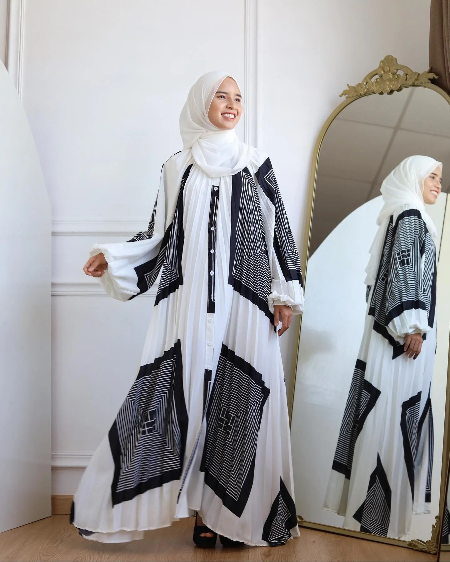 Alesyari Shop I 2023 New Pattern Long Dress with Muslim Women's Hijab - Lantern Sleeve, Loose Fit, Elegant Islamic Attire from Dubai