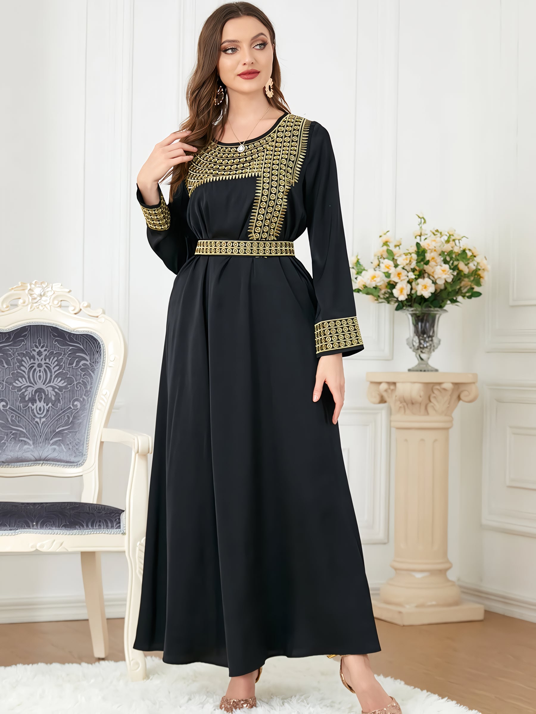 Alesyari Shop I Chiffon Mantle with Satin Embroidery Set, Elegant Two-Piece Spring Dress Set for Women